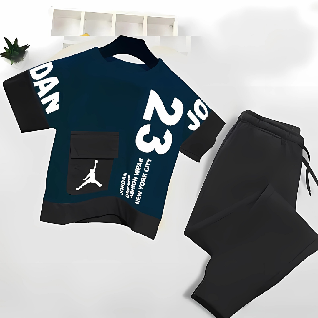 Navy Blue Jordan 23 Style Shirt & Black Trouser For Baby & Baba