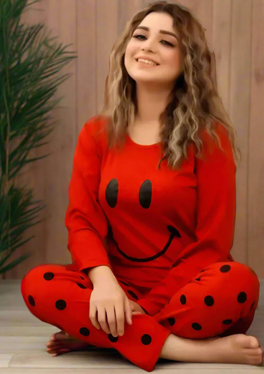 Red Smiley Full Sleeves Shirt & Trouser ( PJ Set )