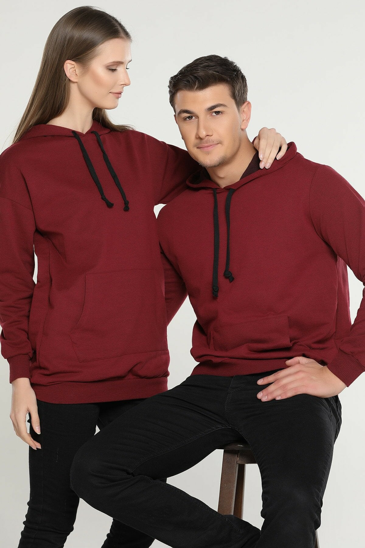 Pack Of 2 Couple Hoodie in Burgundy