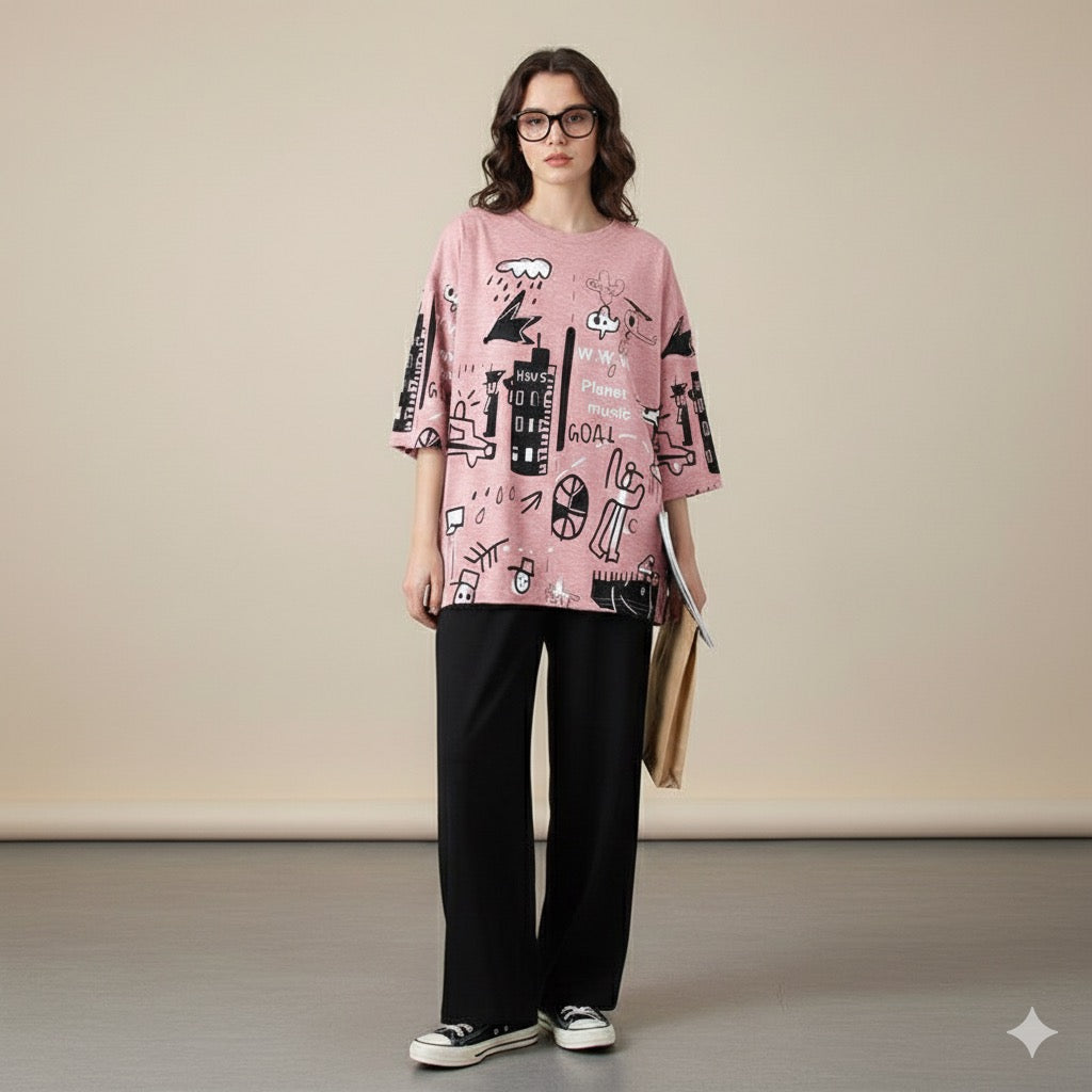 Pink Planet Print Shirt Trouser ( PJ Set )