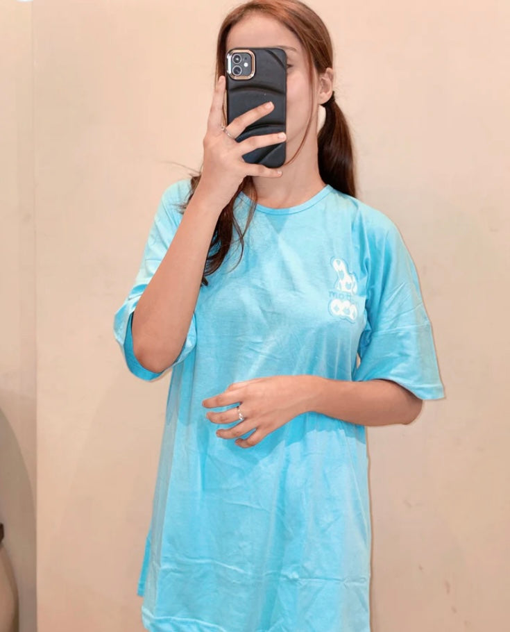 Sky Blue Printed Night Wear Shirt & Trouser