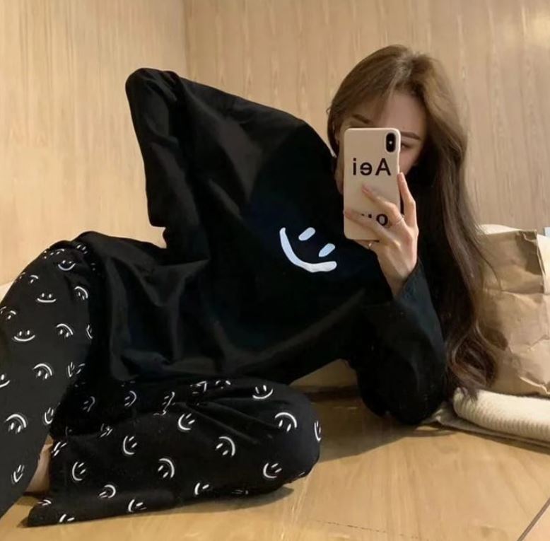 Black Smiley T-Shirt & Trouser (PJ Set)