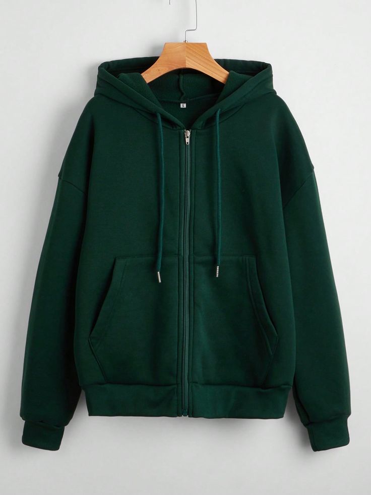 Bottle Green Solid Zip Winter Warm Hoodie