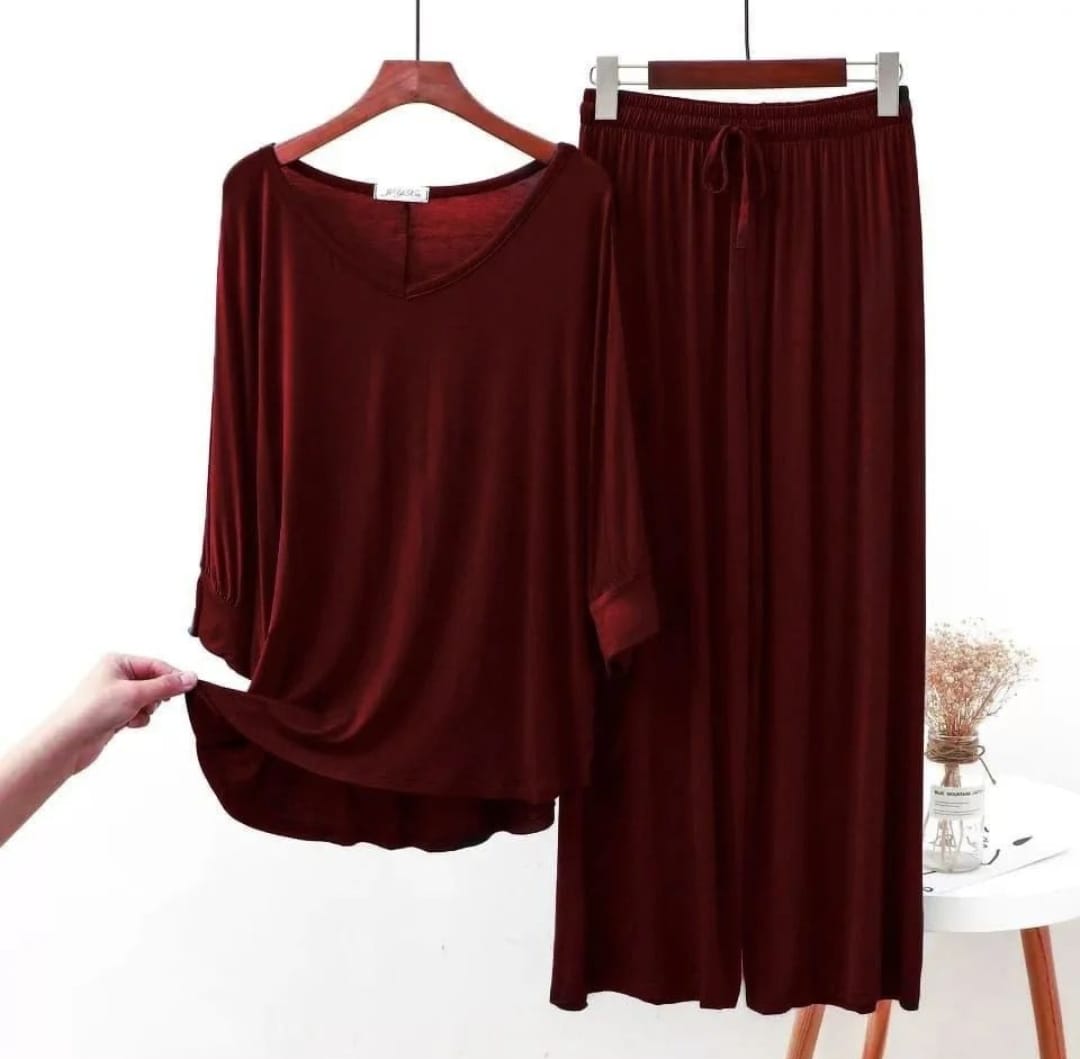 Maroon V-Neck Shirt & Trouser ( PJ Set )