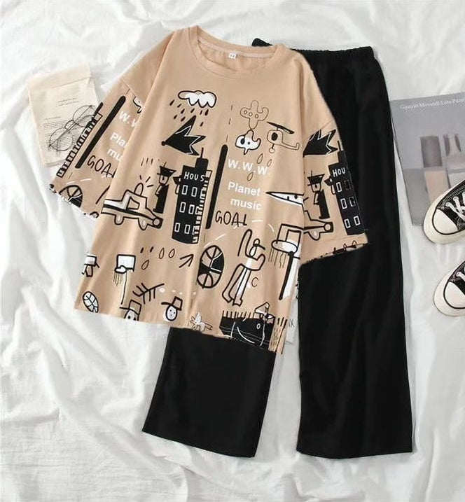 Brown Planet Music With Black Trouser Half Sleeves (805)