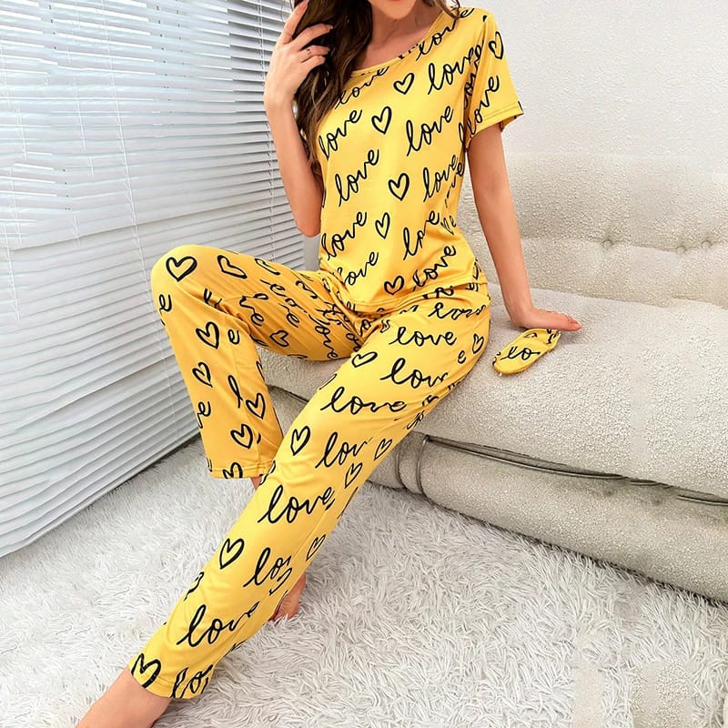 Yellow Love Heart Shirt & Trouser ( PJ Set )