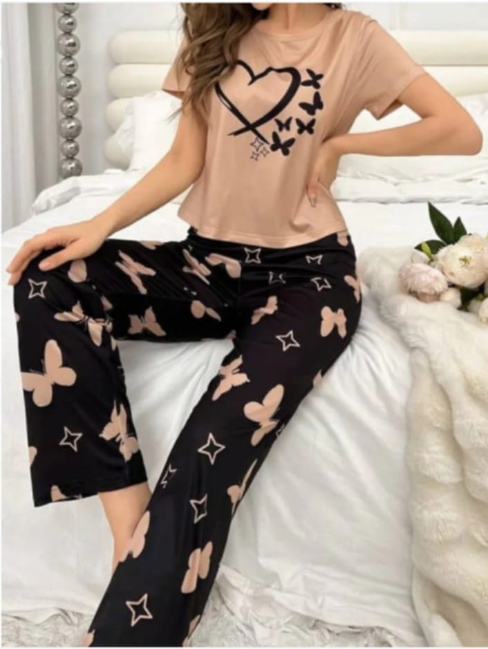 Brown Love Butterfly Shirt Trouser ( PJ Set )
