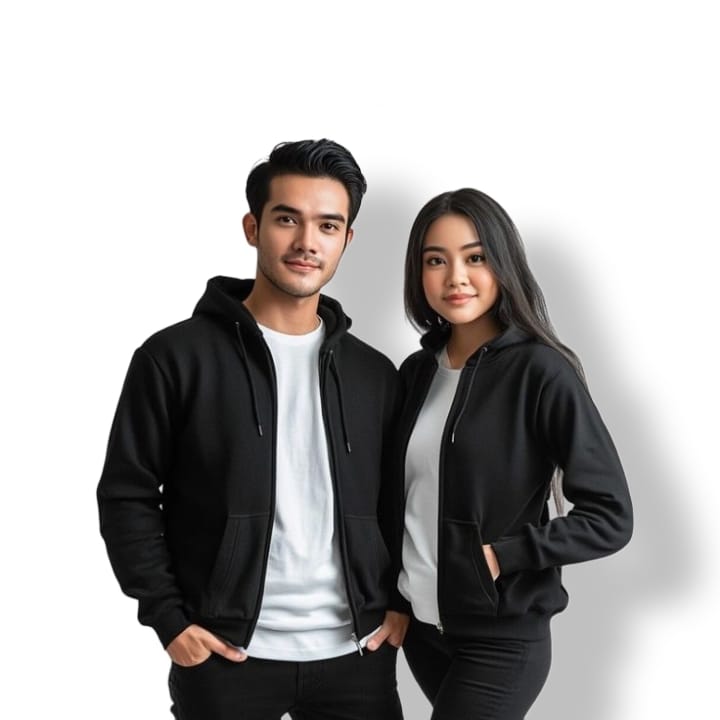 Black Color Couple Zipper Hoodie (Contains Two Hoodies)