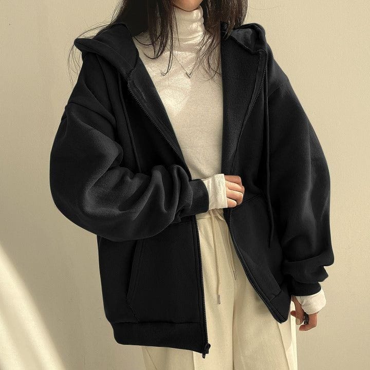 Black Zipper Hoodie For Winter Vibes