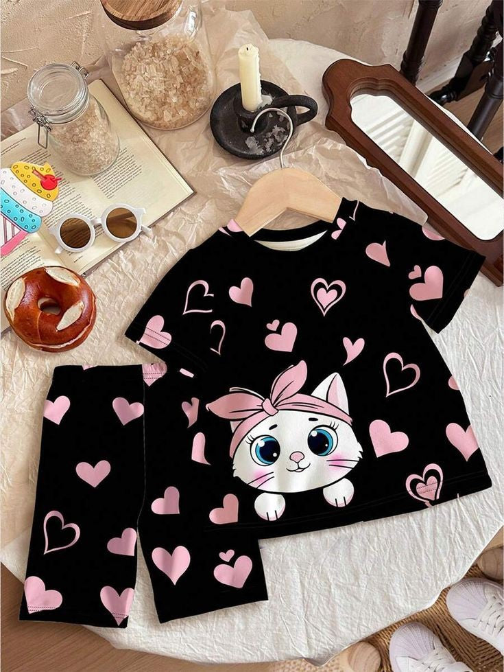 Black Heart Catty Summer Shirt & Trouser For Baby & Baba