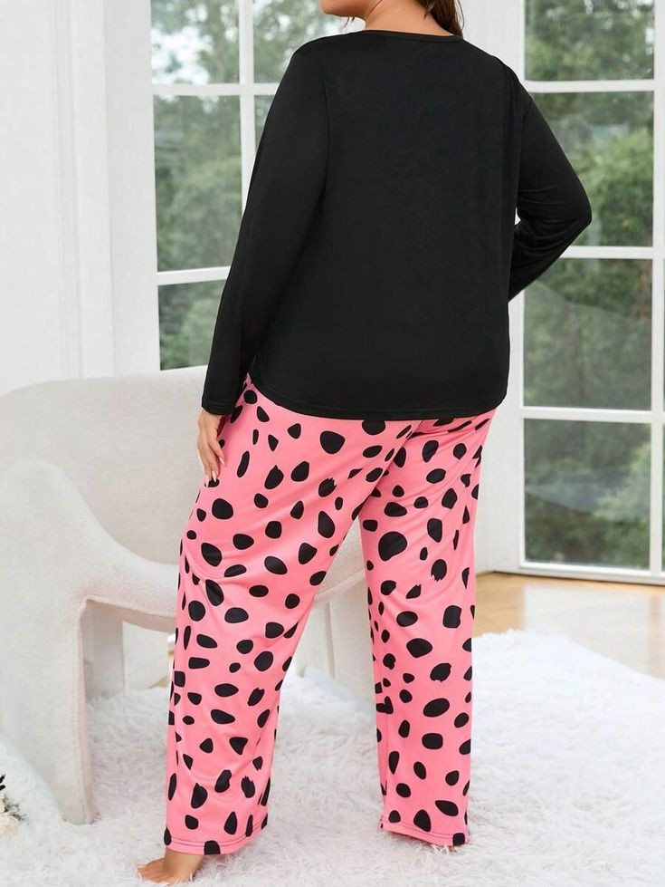 Black Purfect with polka pajama Printed Night Wear Shirt & Trouser