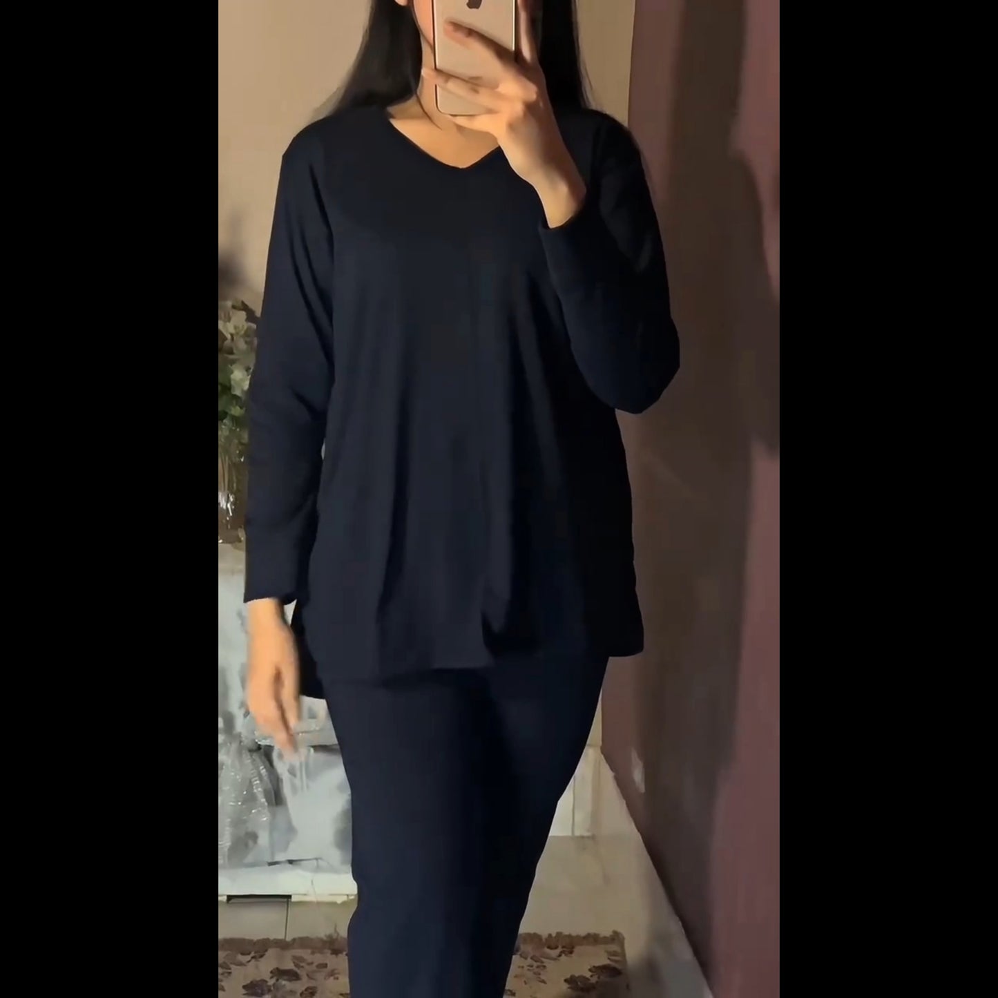 Black V-Neck Shirt & Trouser ( PJ Set )