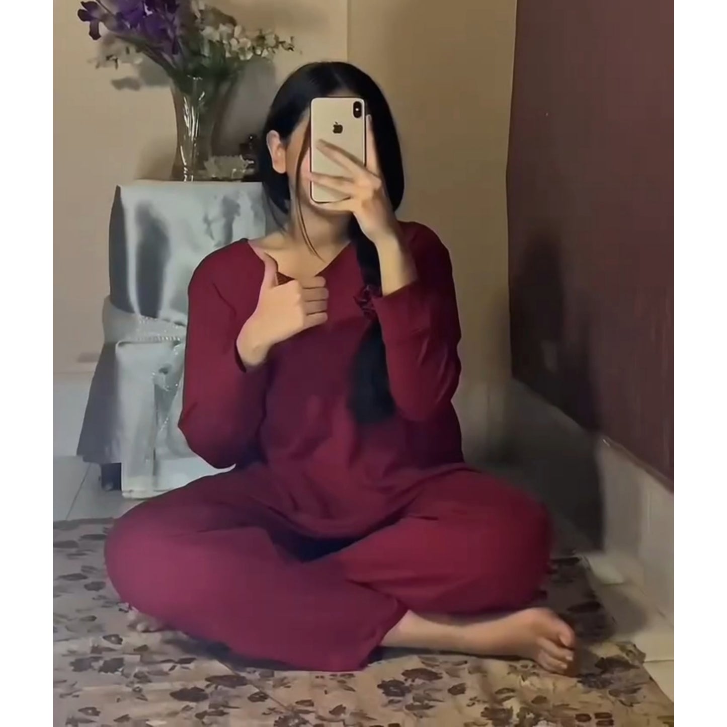 Maroon V-Neck Shirt & Trouser ( PJ Set )