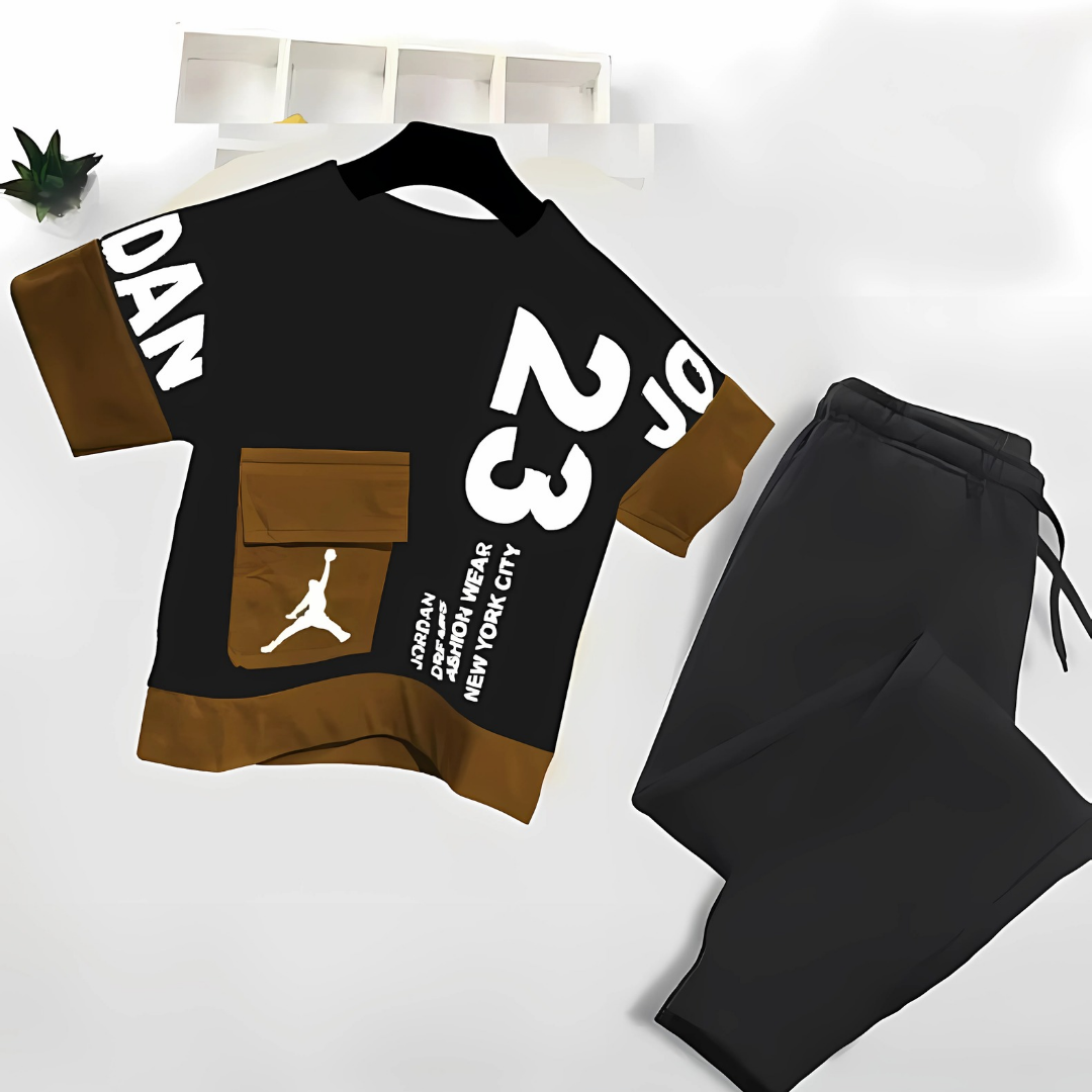 Black Brwon Jordan 23 Style Shirt & Black Trouser For Baby & Baba