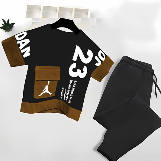 Black Brwon Jordan 23 Style Shirt & Black Trouser For Baby & Baba