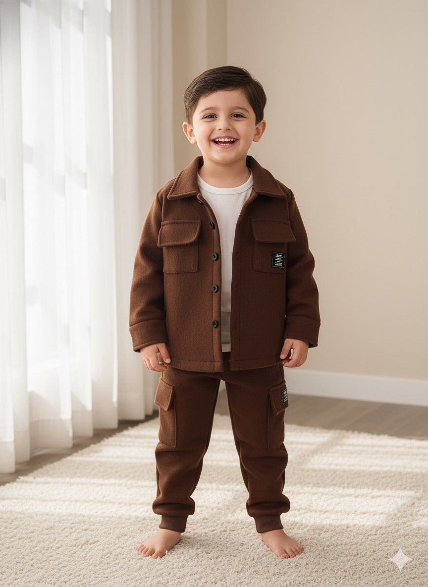 Brown Trending Cord Set With Trouser For Kids