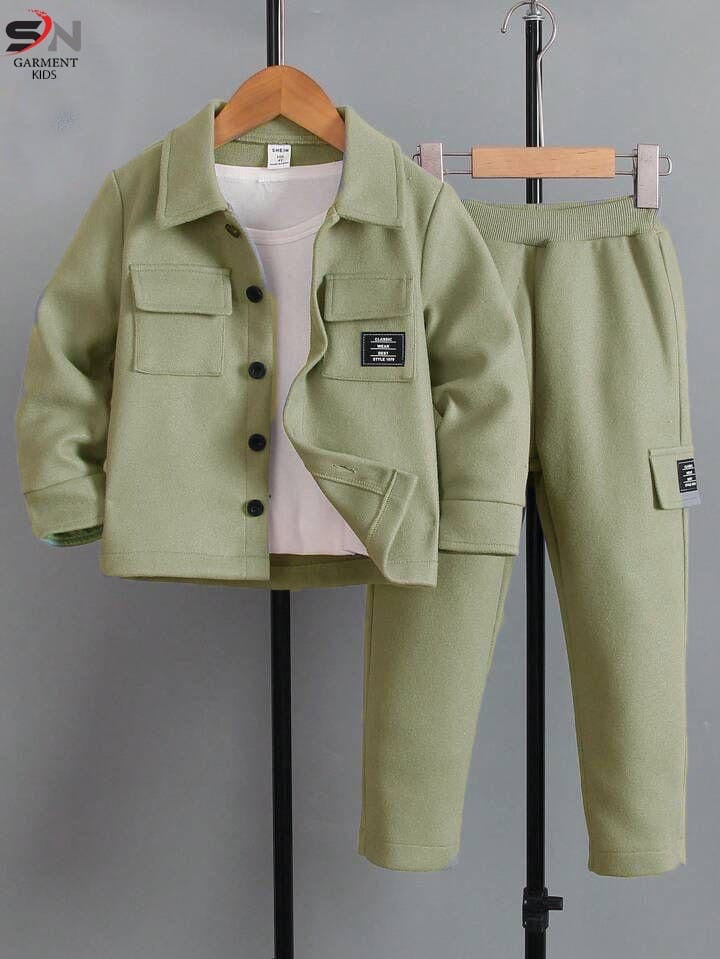 Soft Green Trending Cord Set With Trouser For Kids