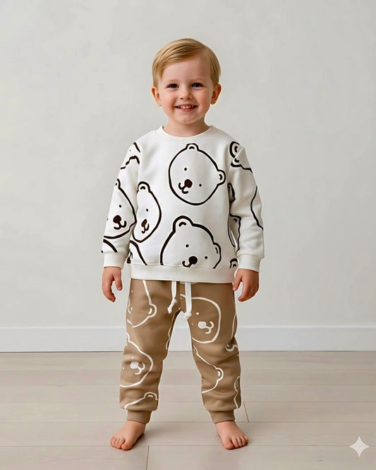 White Bear New Print Sweatshirt With Trouser For Kids