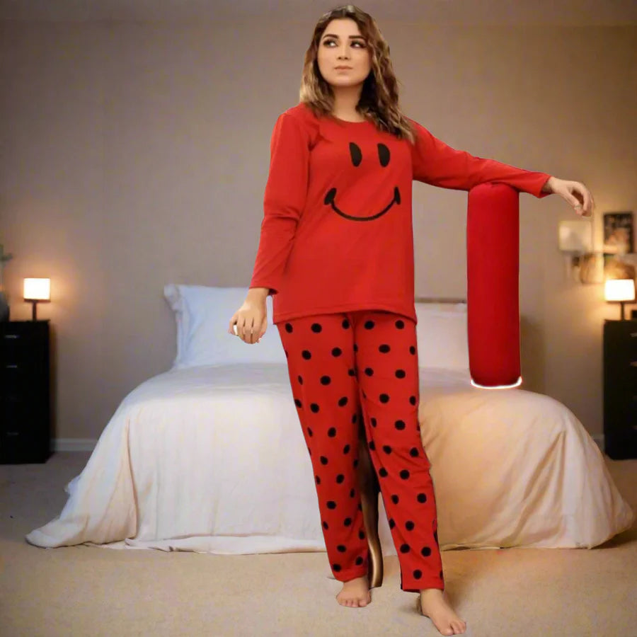 Red Smiley Full Sleeves  Shirt & Trouser ( PJ Set )