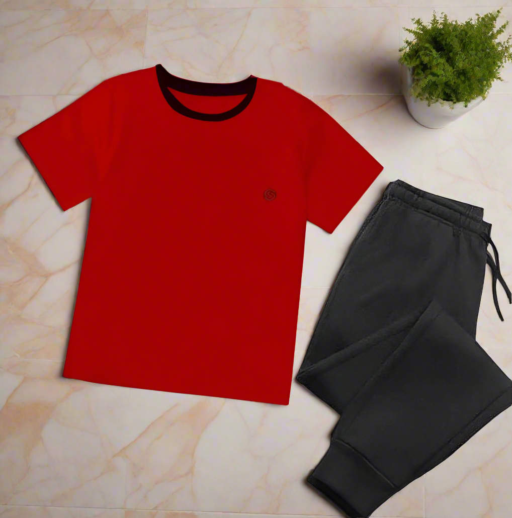 Red Style Shirt & Black Trouser For Baby & Baba