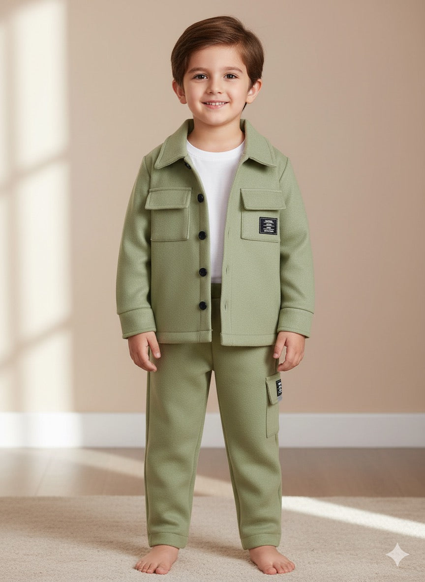 Soft Green Trending Cord Set With Trouser For Kids