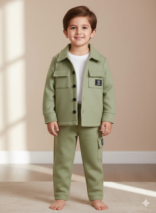 Soft Green Trending Cord Set With Trouser For Kids