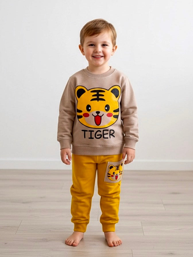 Yellow Tiger New Print Sweatshirt With Trouser For Kids