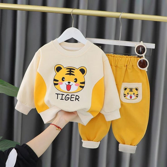 Yellow Tiger Print Sweatshirt With Trouser For Kids