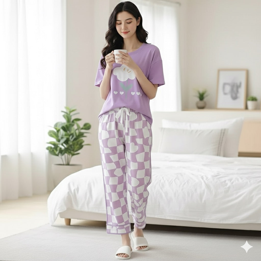 Purple Dreamy Check  Shirt Trouser ( PJ Set )