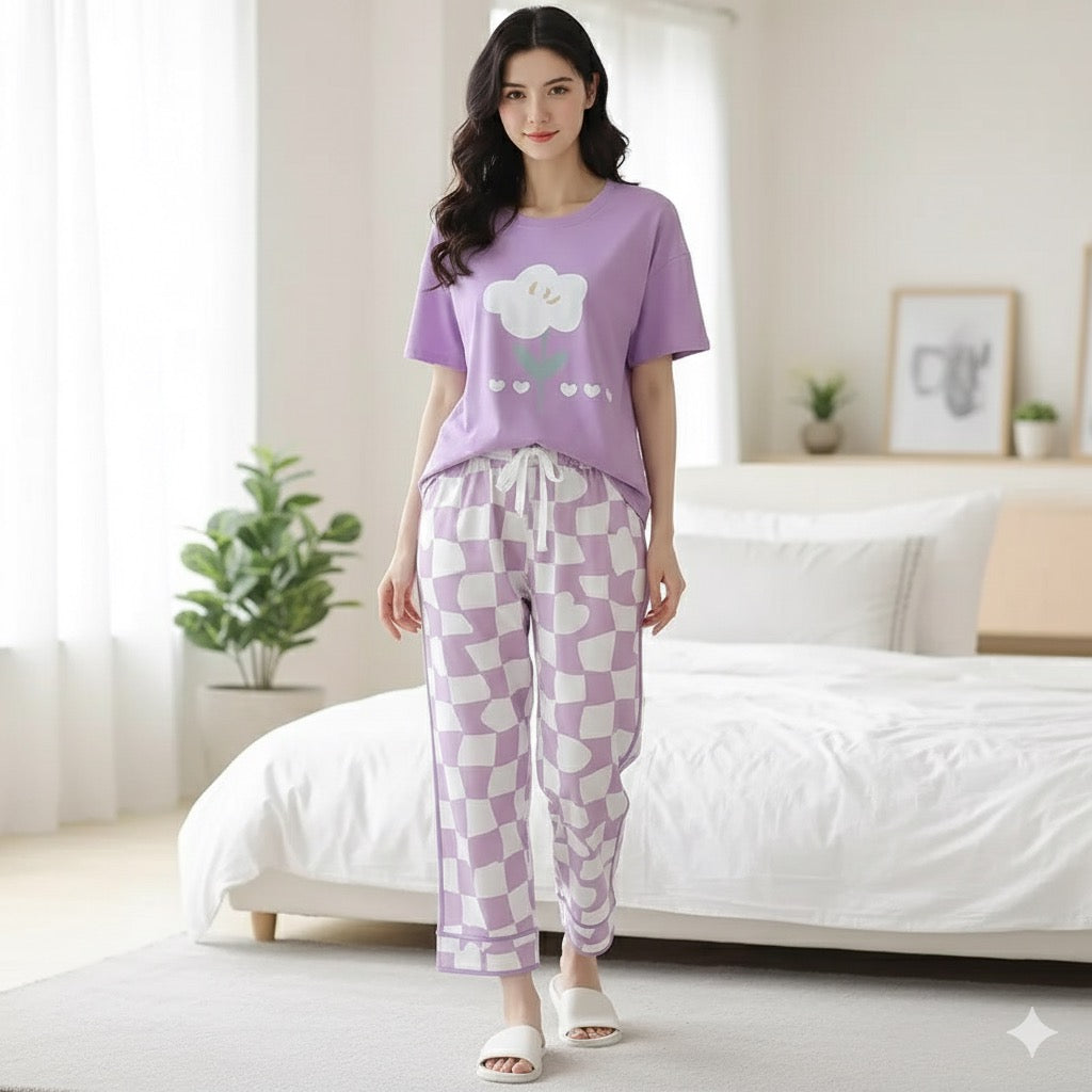 Purple Dreamy Check  Shirt Trouser ( PJ Set )