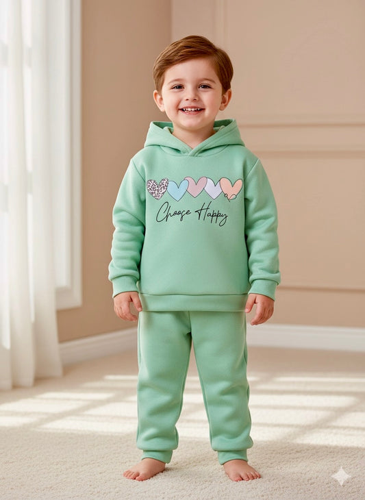 Green Cute Happy Print Sweatshirt With Trouser For Kids