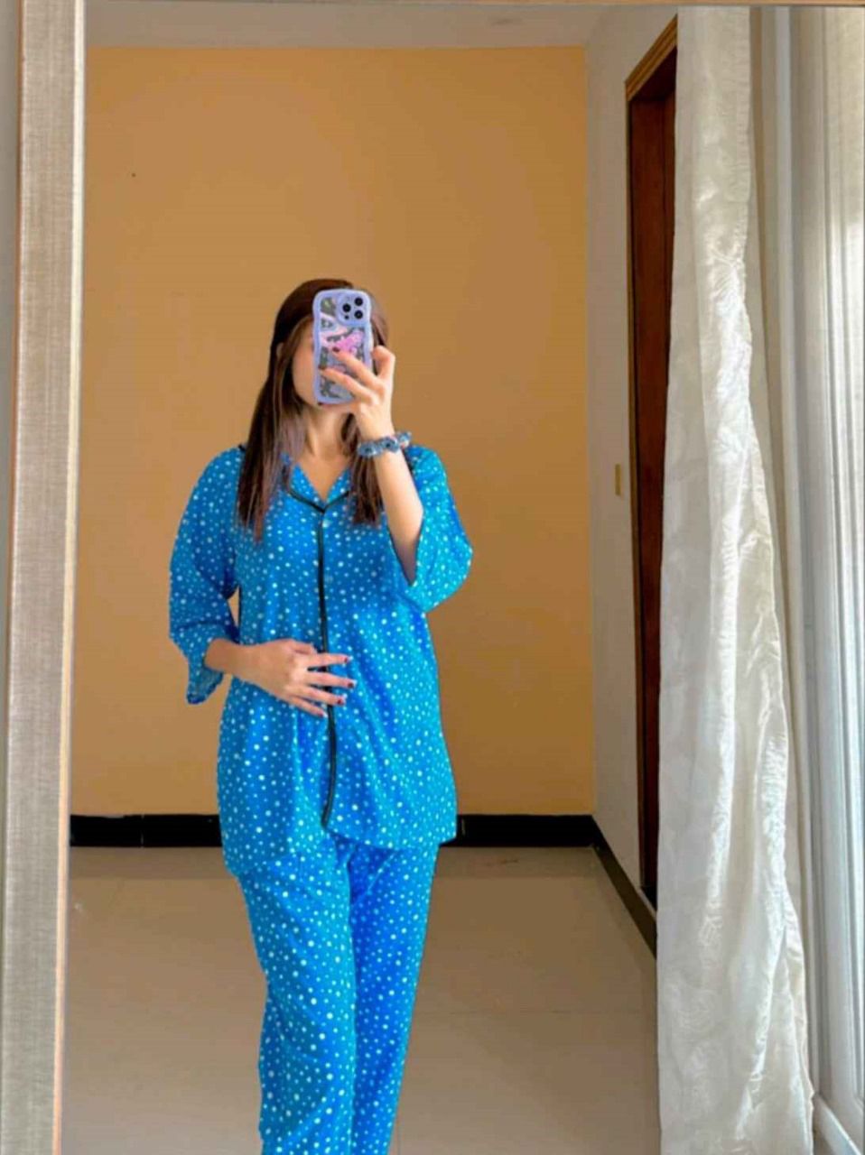 Blue Dotted Printed Soft Cotton Night Suit ( PJ Set )