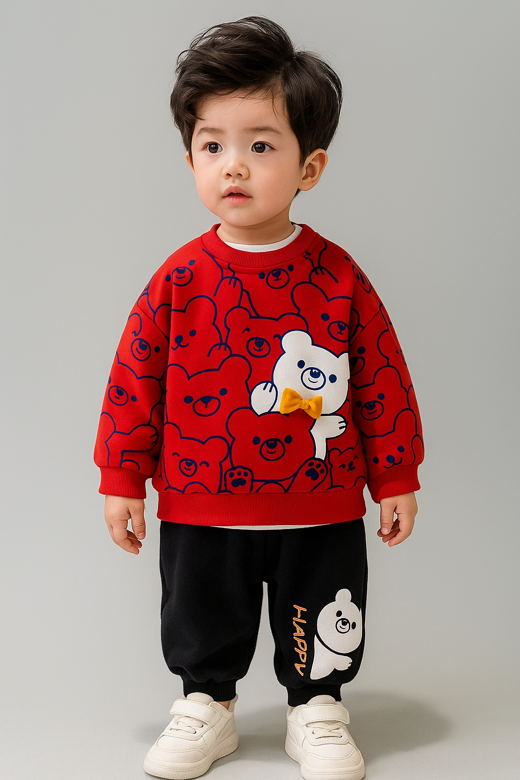 Red Bears Print Sweatshirt With Trouser For Kids