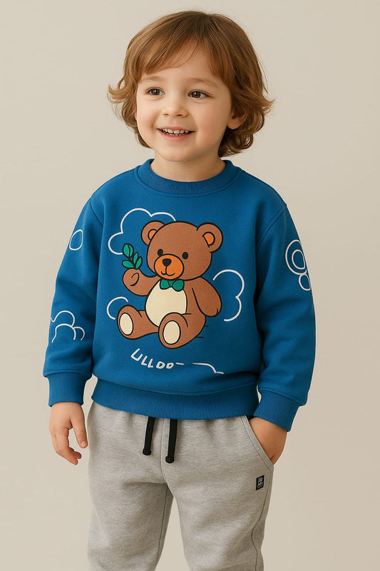 Blue Bear Print Sweatshirt With Trouser For Kids