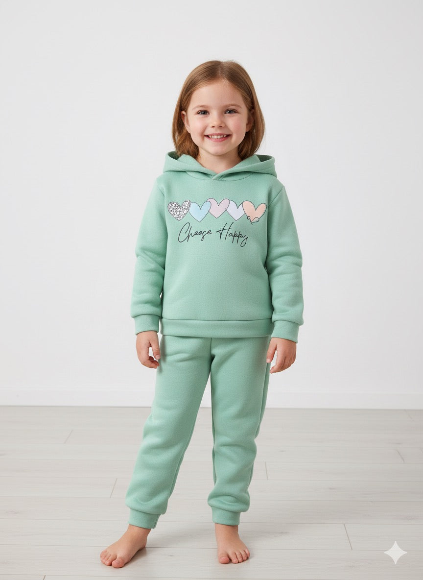 Green Cute Happy Print Sweatshirt With Trouser For Kids