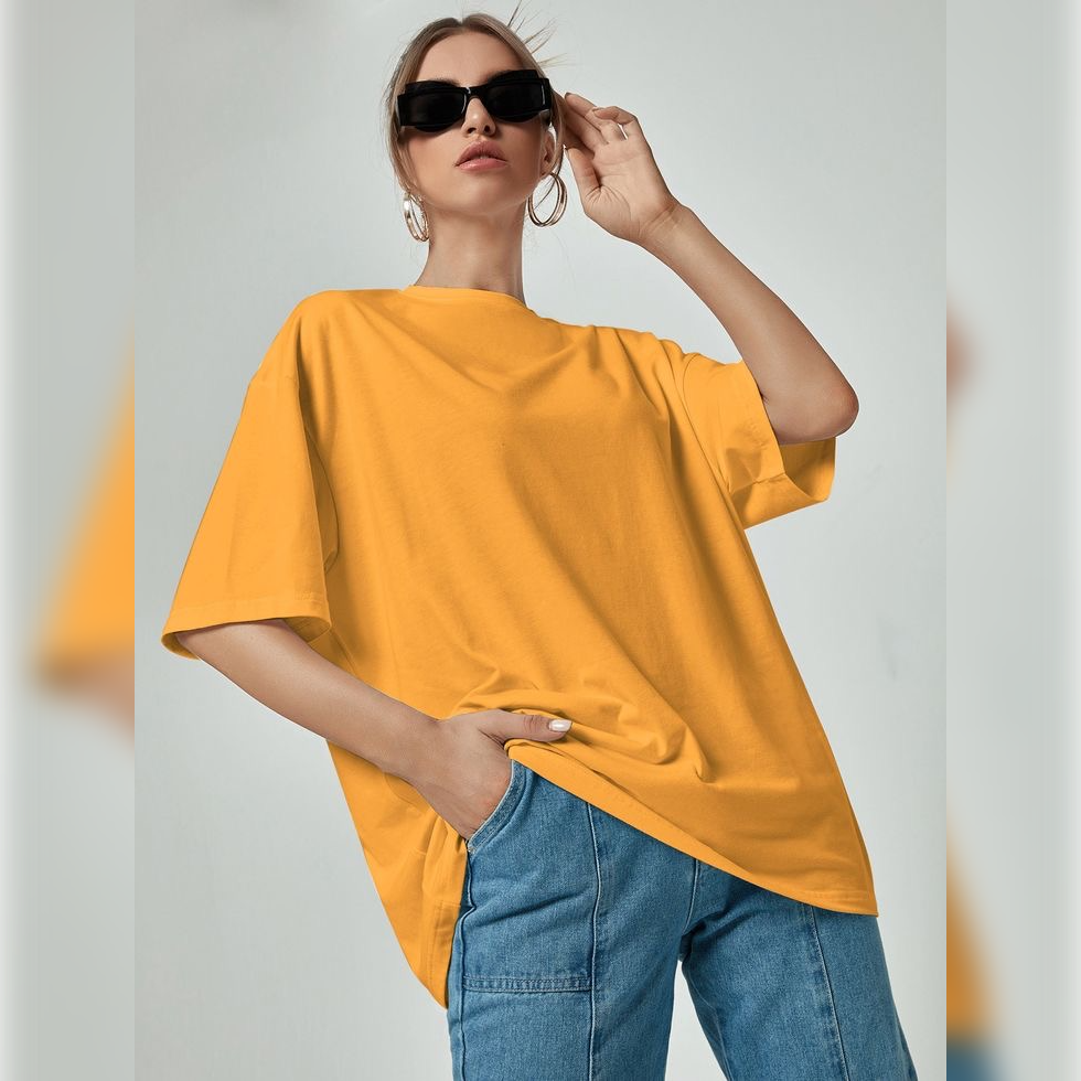 Summer Yellow Plain Drop Shoulder Tee