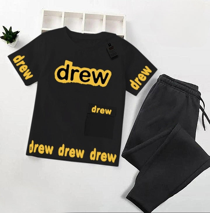 Black Summer Tracksuit Drew Style Shirt & Black Trouser For Baby & Baba