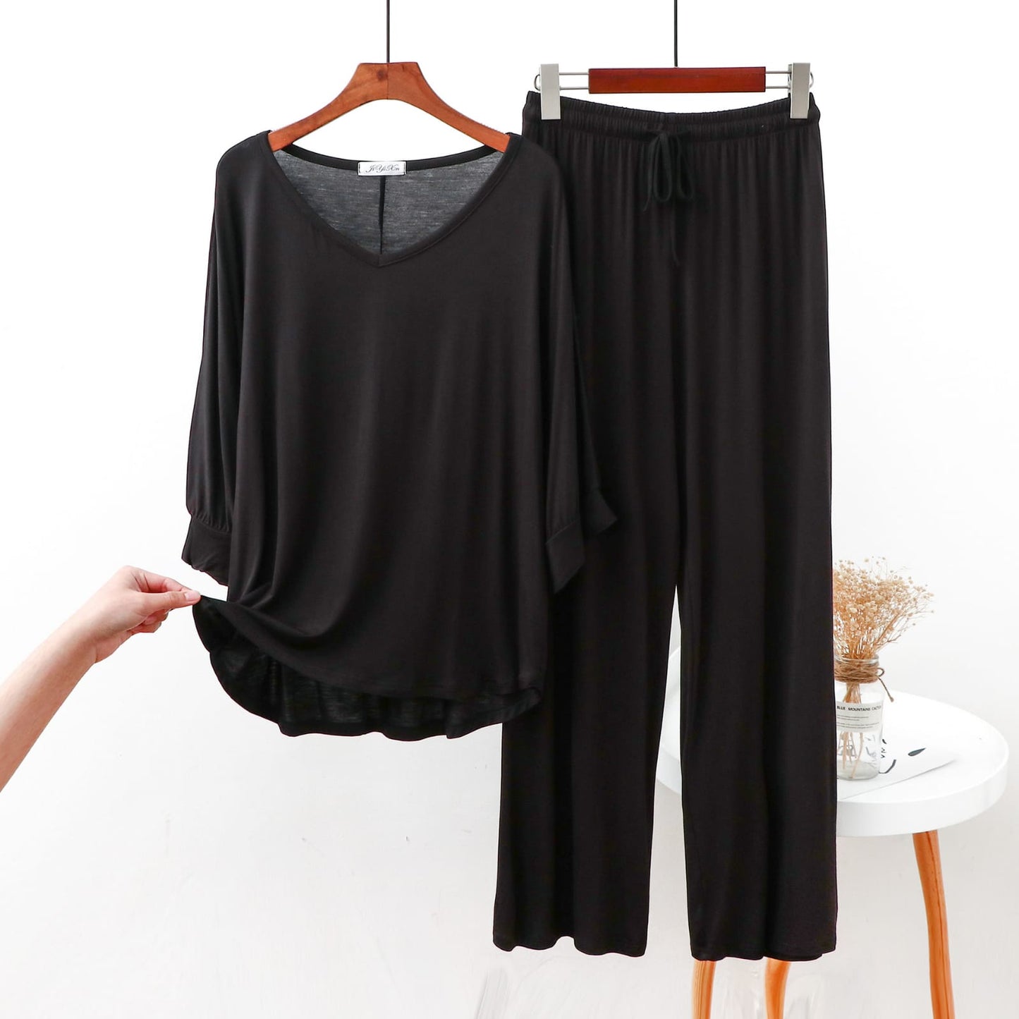 Black V-Neck Shirt & Trouser ( PJ Set )