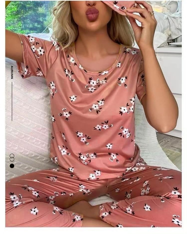 Pink Flowers  Shirt & Trouser ( PJ Set )