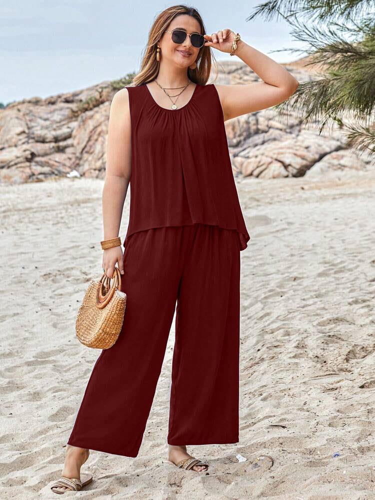 Maroon Sleeveless Shirt & Trouser ( PJ Set )