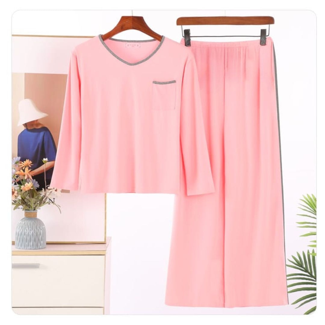 Pink Plain Pocket Shirt & Trouser ( PJ Set )