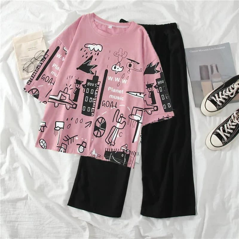 Pinkish Multi Music Planet Shirt Trouser ( PJ Set )