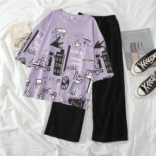 Purple Multi Music Planet Shirt Trouser ( PJ Set )