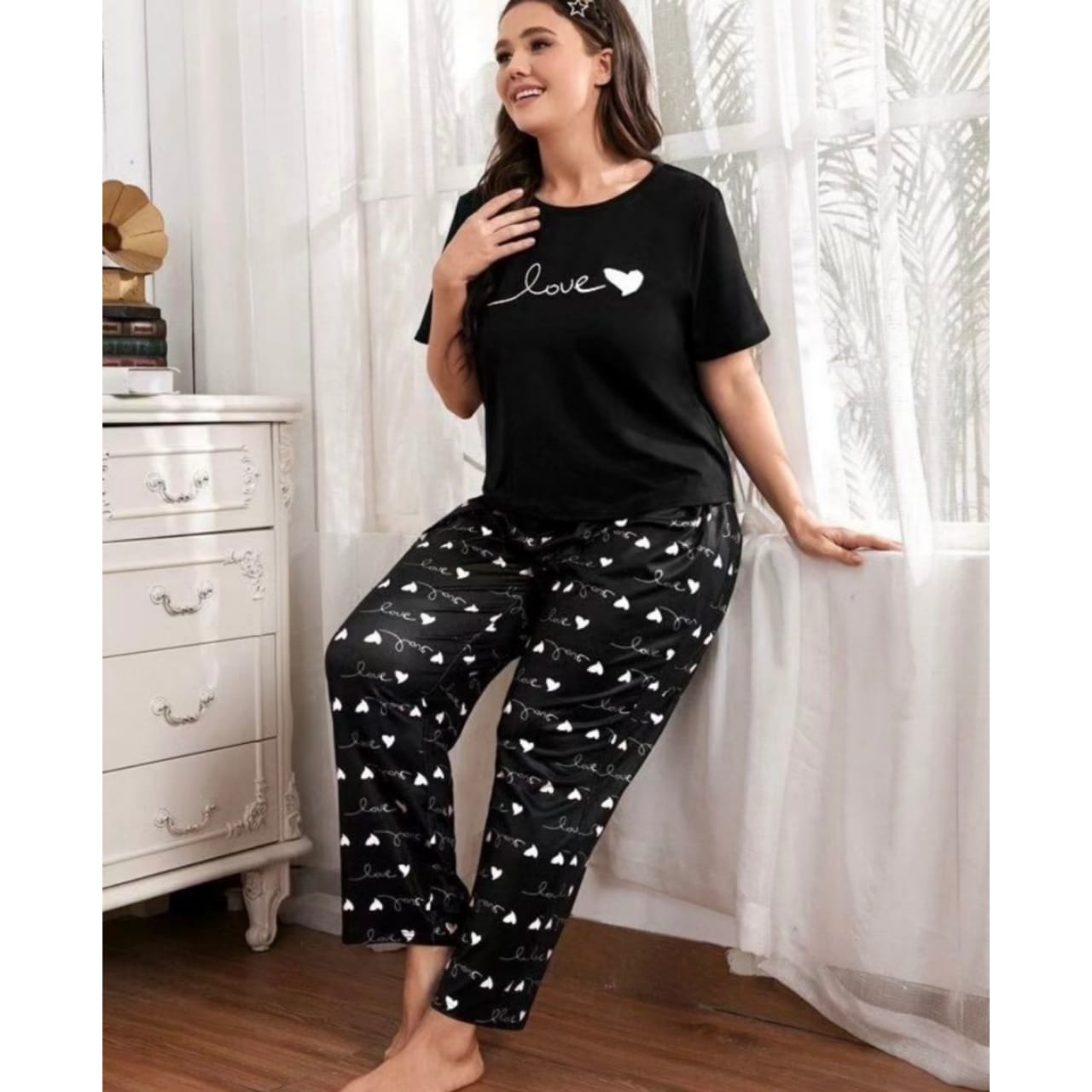 Black Love  Shirt Trouser ( PJ Set )