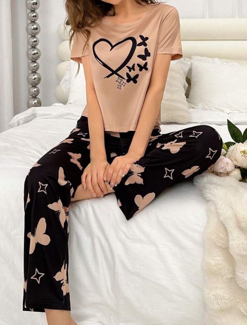 Brown Love Butterfly Shirt Trouser ( PJ Set )