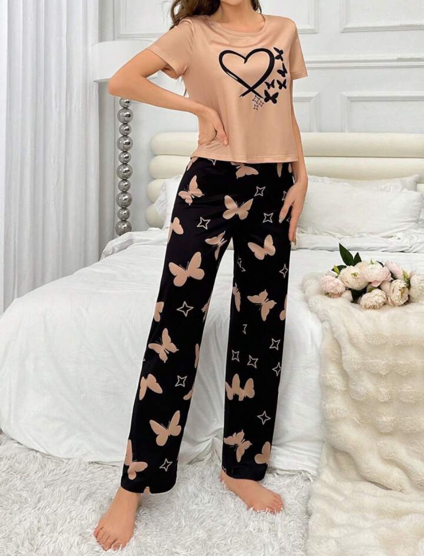 Brown Love Butterfly Shirt Trouser ( PJ Set )