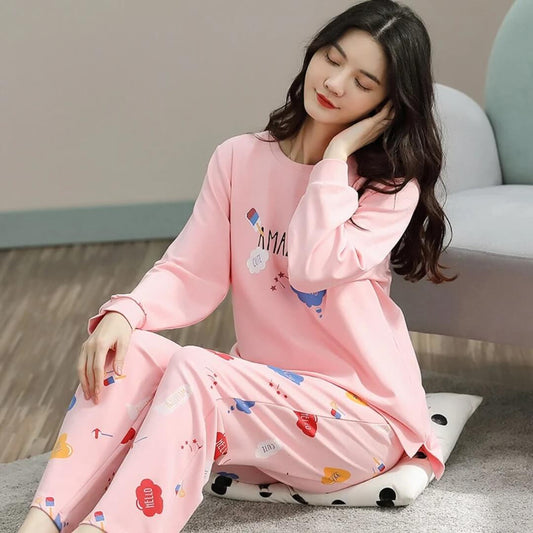 Pink Amazing Print Full Sleeves T-shirt With Printed Pajama Suit