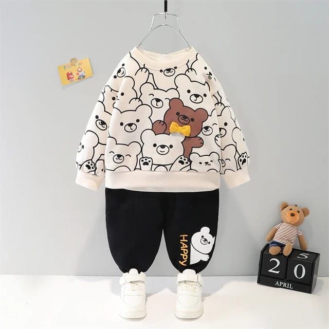 Skin White Bears Print Sweatshirt With Trouser For Kids