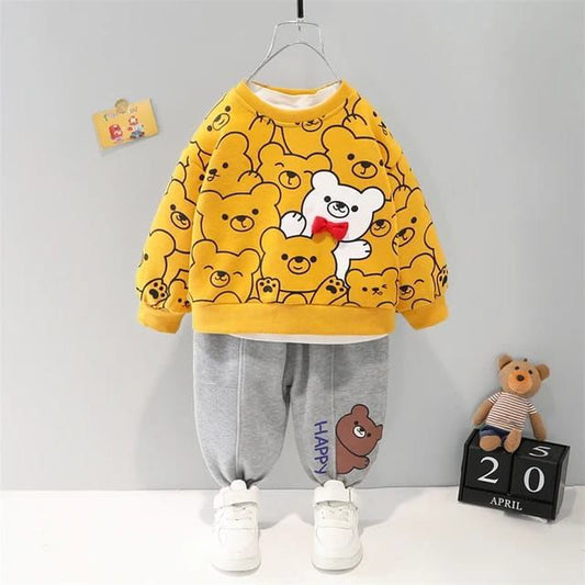 Yellow White Bears Print Sweatshirt With Trouser For Kids