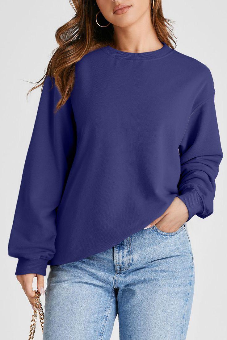 Trendy Blue Winter Sweatshirt For Her